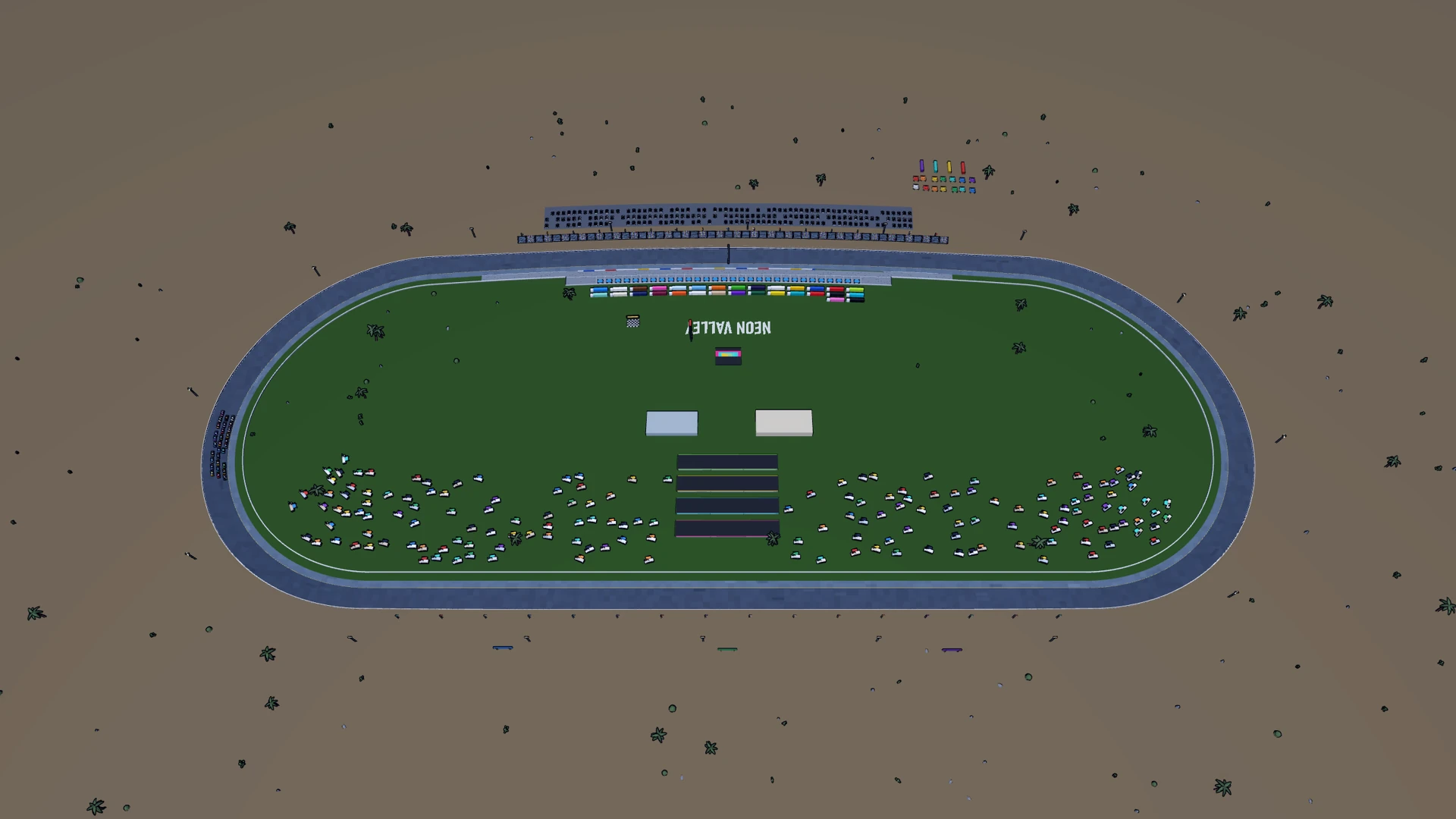 Turning Left: Neon Valley, full circuit from a TV-blimp aerial angle