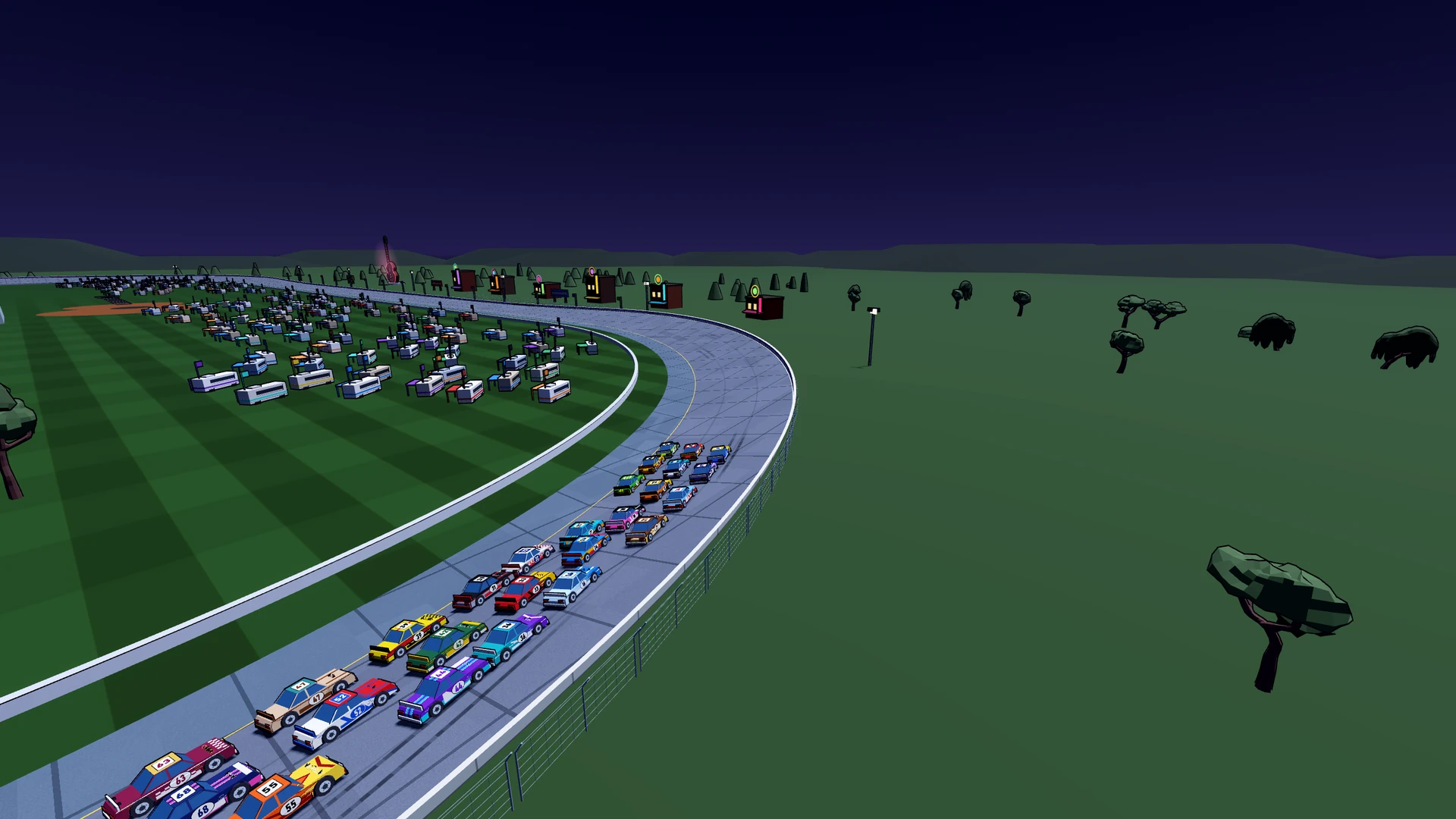 A packed field rounds Music City Oval under the lights.