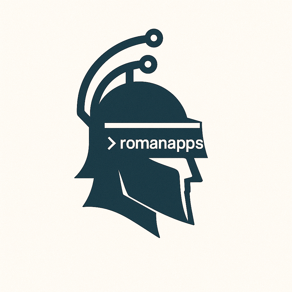 RomanApps logo — Roman legionnaire helmet emblem